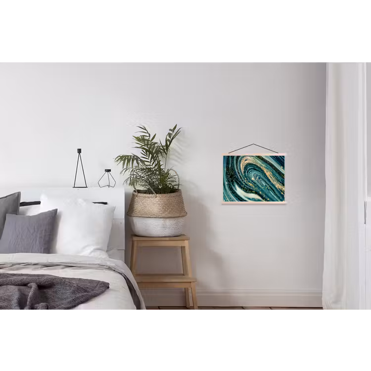 Marmerlook - Luxe - Goud - Turquoise - Glitter textielposter latten blank klein -woonkamer