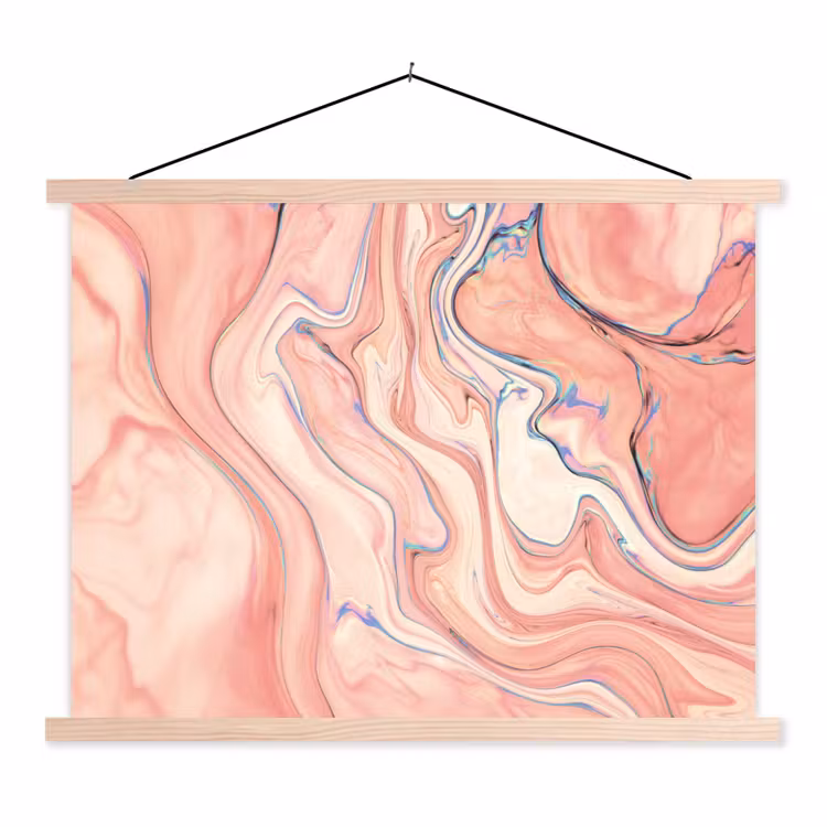 Marmer - Pastel - Roze - Blauw - Marmerlook - Abstract textielposter latten blank klein -3d
