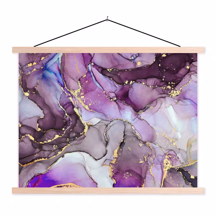 Marmer - Roze - Paars - Gold textielposter latten blank klein -3d