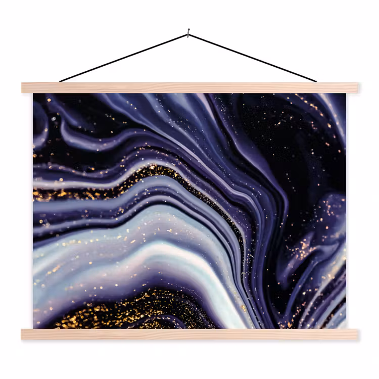Marmer - Paars - Luxe - Marmerlook - Glitter textielposter latten blank klein -3d
