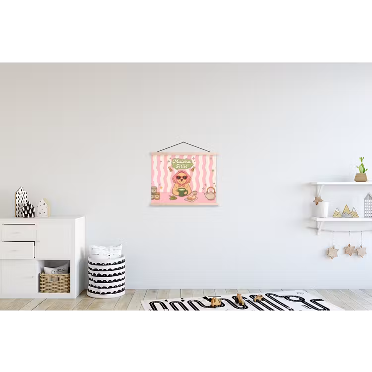 Matcha - Hond - Roze - Groen textielposter latten blank klein -kinderkamer