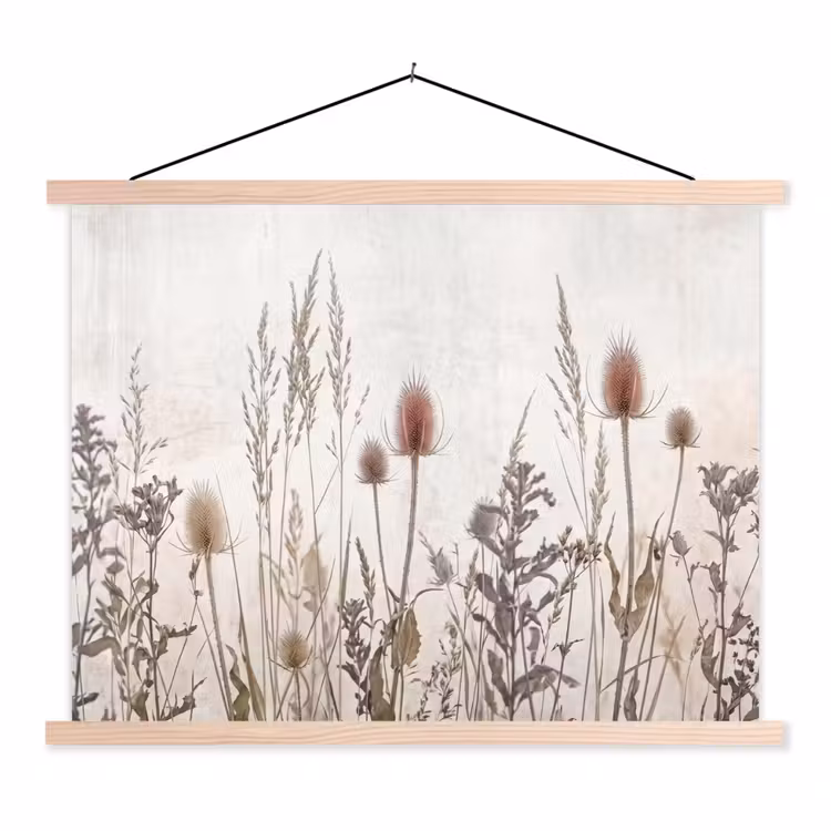 Weidebloemen - Design - Sepia textielposter latten blank klein -3d