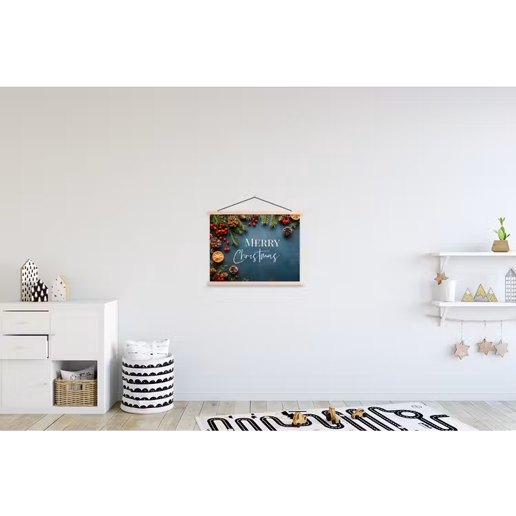 Merry Christmas - Blauw - Kerst - Winter textielposter latten blank klein -kinderkamer