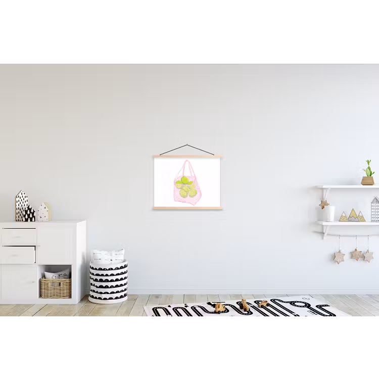 Netzakje - Roze - Illustratie - Limoenen textielposter latten blank klein -kinderkamer