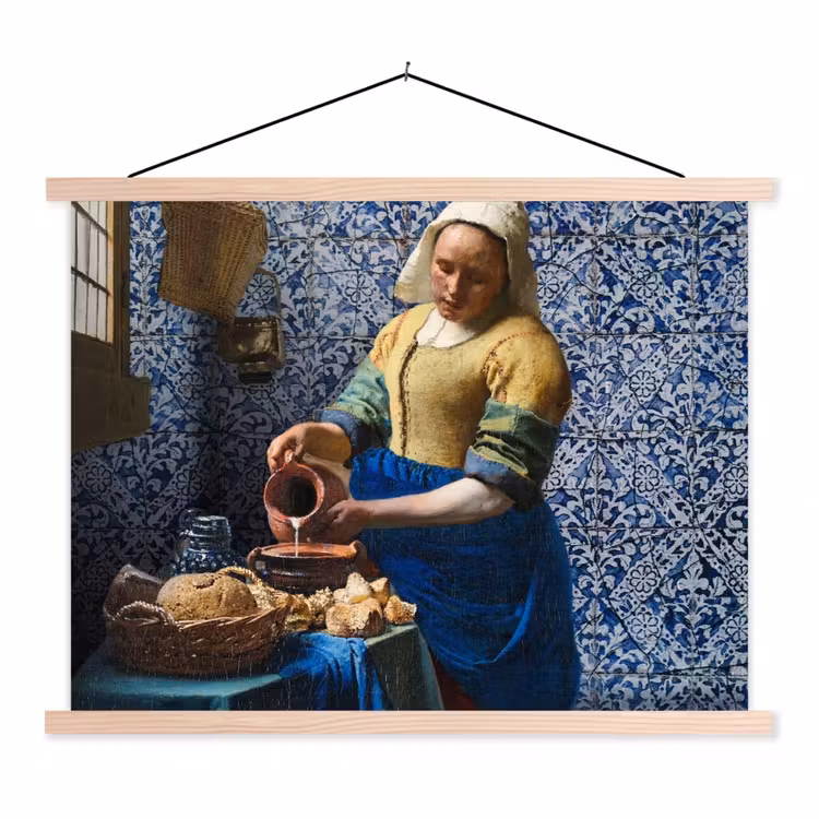Melkmeisje - Delfts Blauw - Vermeer - Schilderij - Oude meesters textielposter latten blank klein -3d