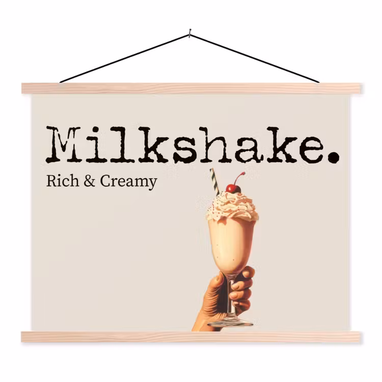 Milkshake - Kers - Rietje textielposter latten blank klein -3d