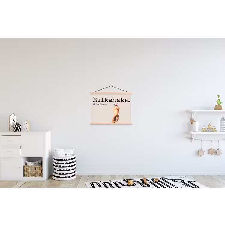 Milkshake - Kers - Rietje textielposter latten blank klein -kinderkamer