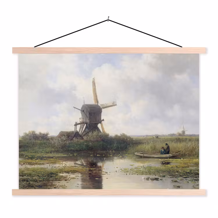 Molen - Willem Roelofs - Oude meesters - Kunst textielposter latten blank klein -3d