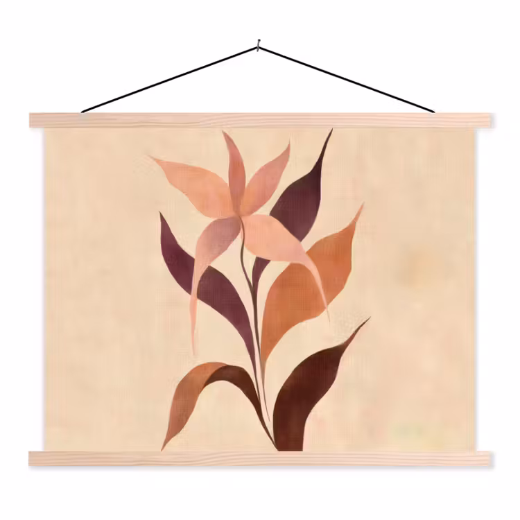 Minimalistisch - Bloem - Bladeren - Beige textielposter latten blank klein -3d