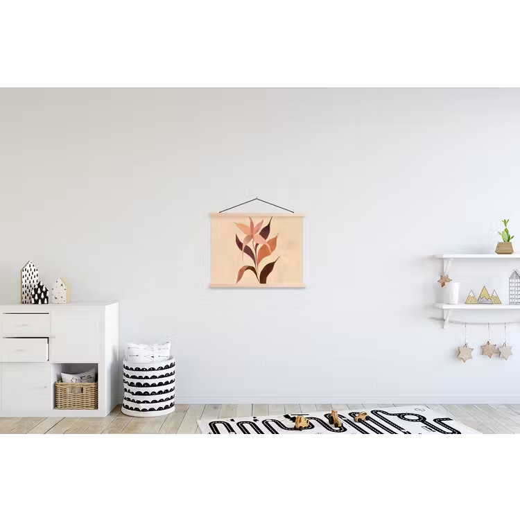 Minimalistisch - Bloem - Bladeren - Beige textielposter latten blank klein -kinderkamer