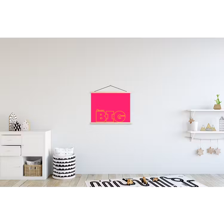 Minimalistisch - Roze - Dream big - Grafisch textielposter latten blank klein -kinderkamer
