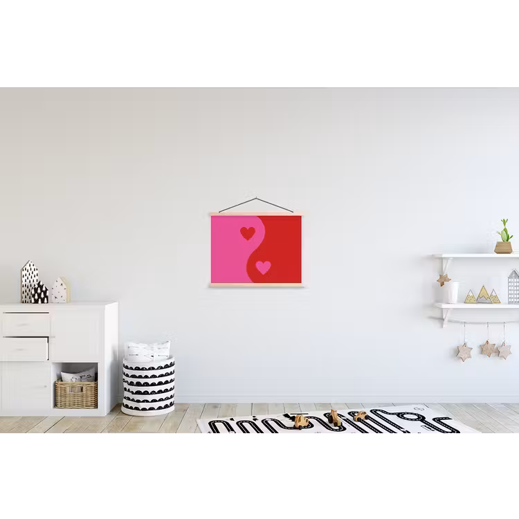Minimalistisch - Rood - Roze - Hartjes textielposter latten blank klein -kinderkamer