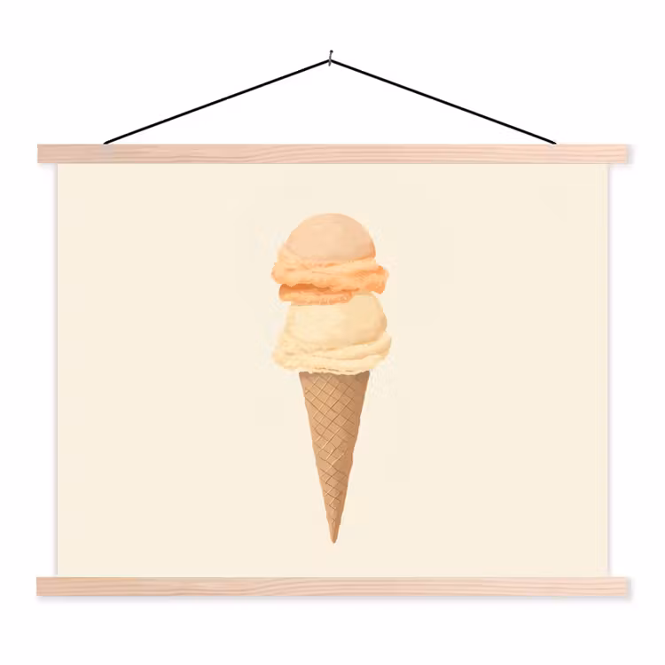 Minimalistisch - Schepijs - Hoorntje - Beige textielposter latten blank klein -3d