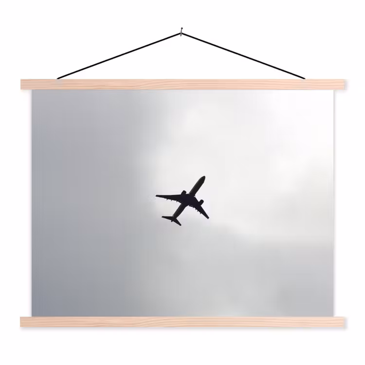 Minimalistisch - Silhouet - Zwart - Vliegtuig textielposter latten blank klein -3d