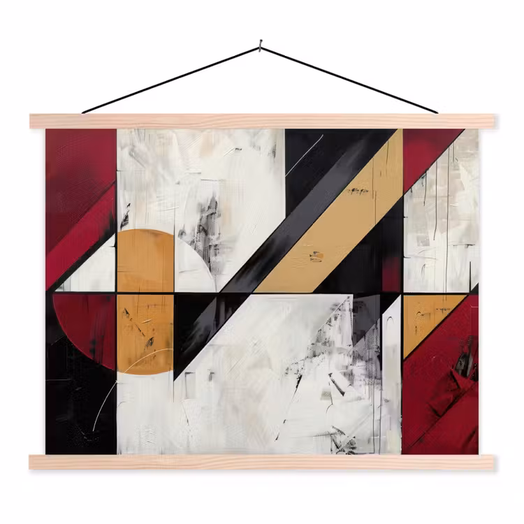 Modern - Abstract - Geometrisch - Rood - Industrieel textielposter latten blank klein -3d
