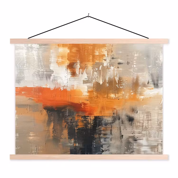 Moderne kunst - Abstract - Goud - Grijs textielposter latten blank klein -3d