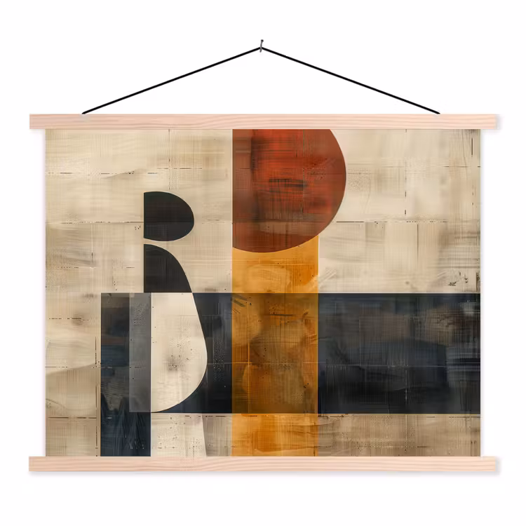 Modern - Kunst - Beige - Industrieel textielposter latten blank klein -3d