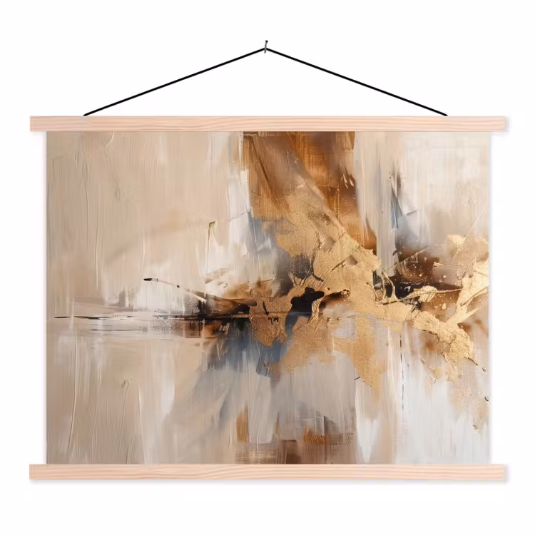 Modern - Bruin - Abstract - Beige textielposter latten blank klein -3d