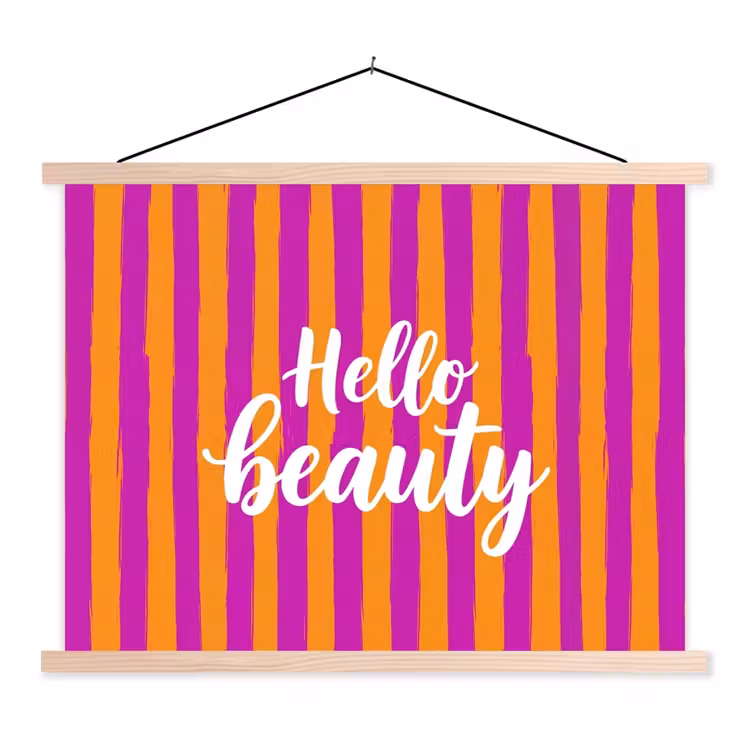 Modern - Hello - Oranje textielposter latten blank klein -3d