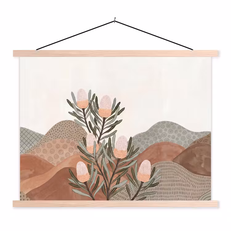 Modern - Heuvels - Terracotta textielposter latten blank klein -3d