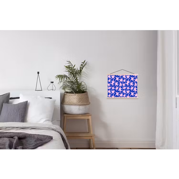 Modern - Sterren - Blauw textielposter latten blank klein 122 -woonkamer