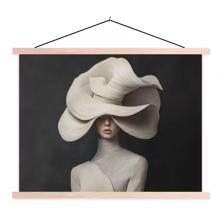 Modern - Vrouw - Hoed textielposter latten blank klein -3d