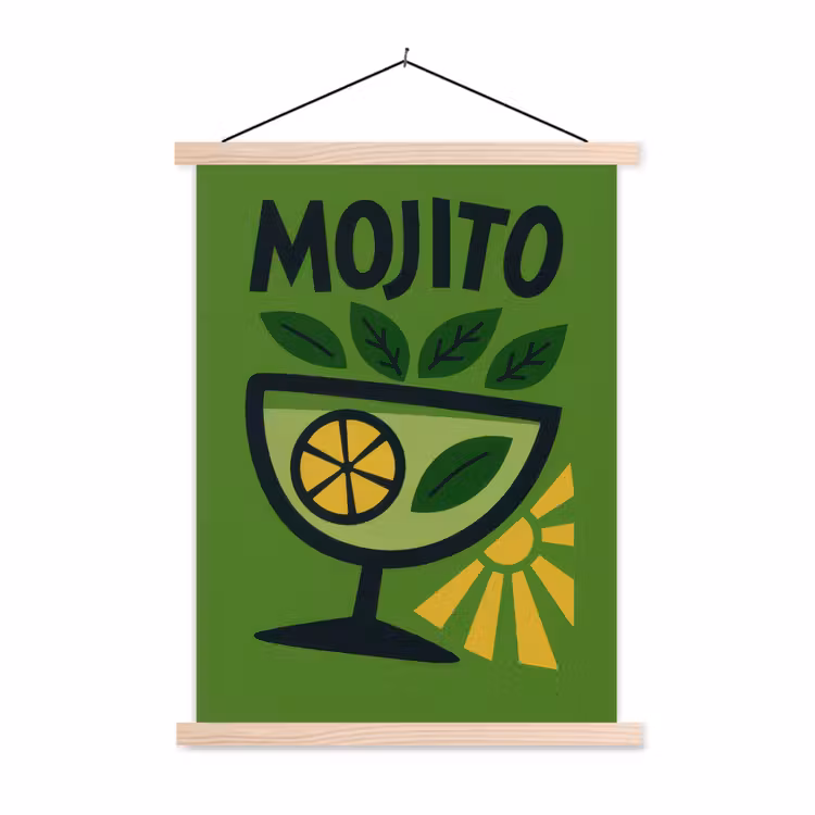 Mojito - Cocktail - Citroen - Groen textielposter latten blank klein -3d