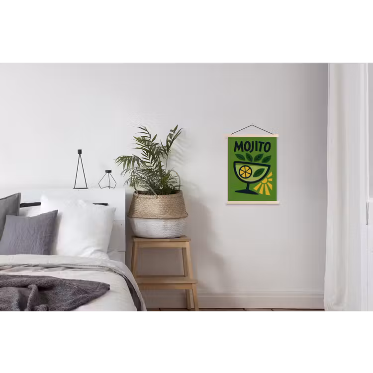 Mojito - Cocktail - Citroen - Groen textielposter latten blank klein -woonkamer