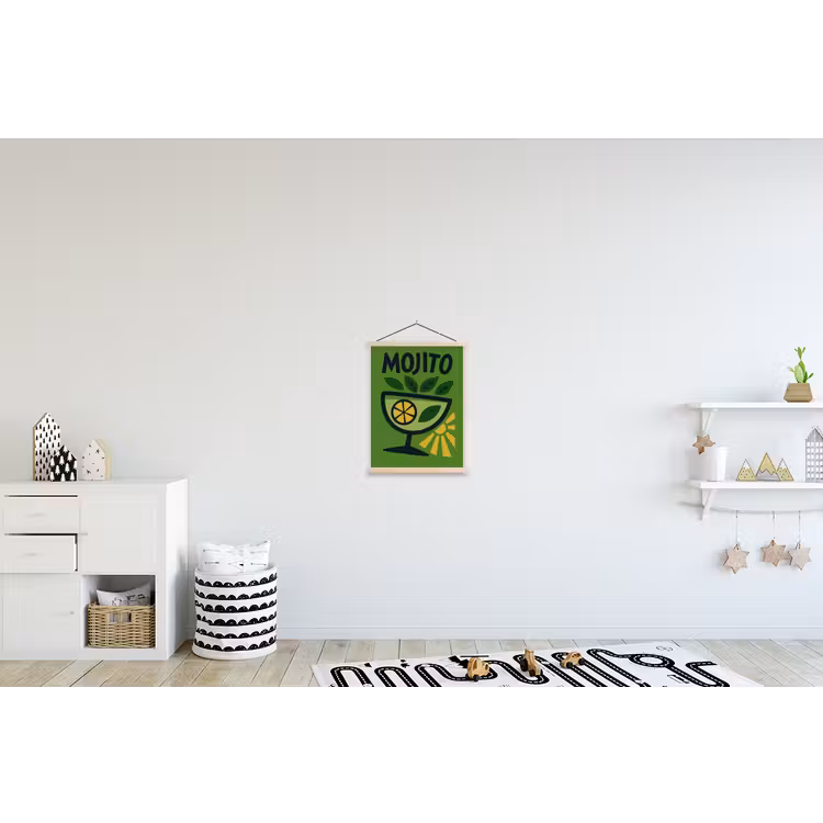 Mojito - Cocktail - Citroen - Groen textielposter latten blank klein -kinderkamer