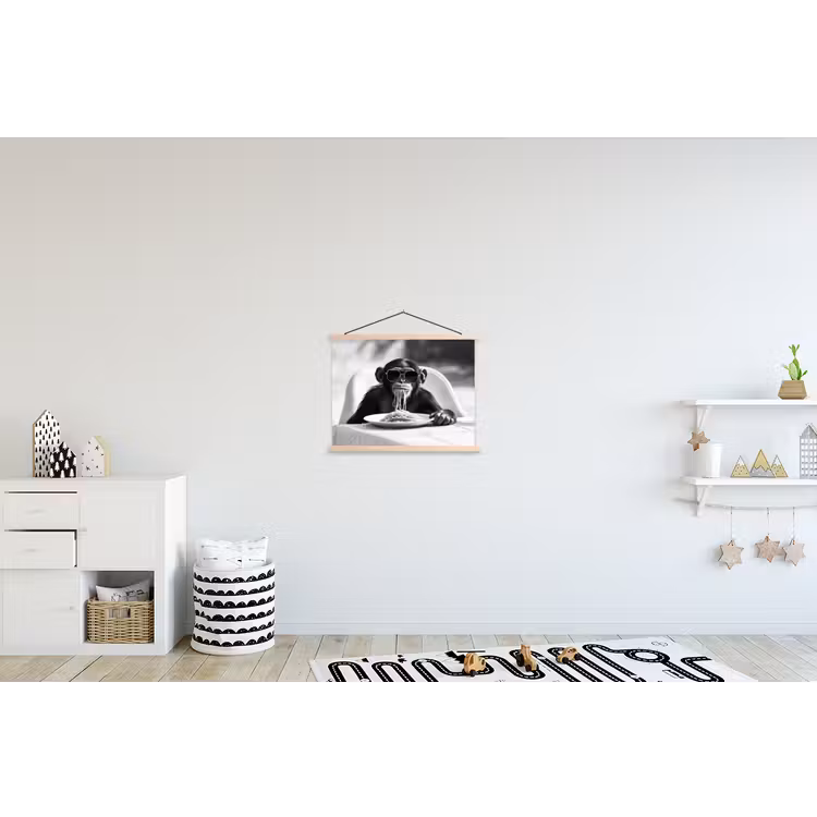 Aap - Spaghetti - Zonnebril - Zwart wit - Cool - Dier textielposter latten blank klein -kinderkamer