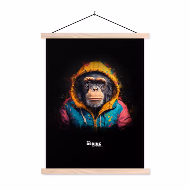 Aap met kleurrijk vest textielposter latten blank klein -3d