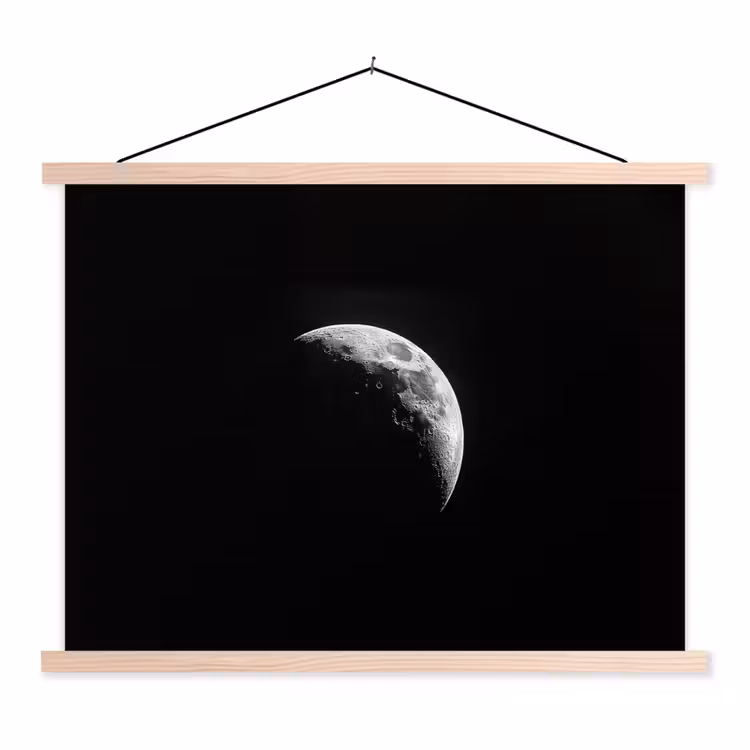 Maan - Hemel - Zwart - Schaduw textielposter latten blank klein -3d