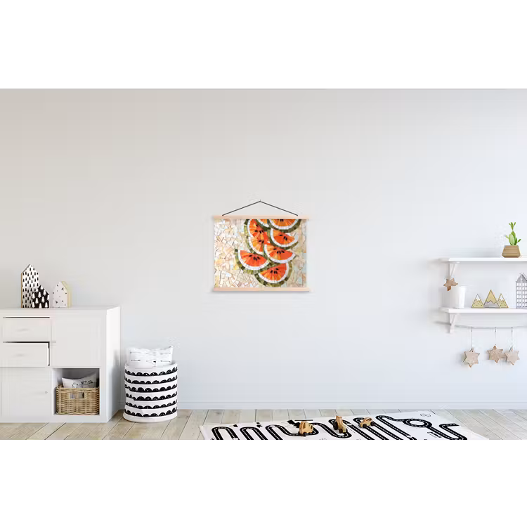 Mozaïek - Watermeloen - Rood - Pitten textielposter latten blank klein -kinderkamer