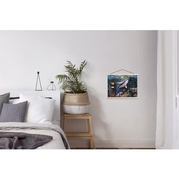 Mozaïek - Walvis - Koraal - Water textielposter latten blank klein -woonkamer