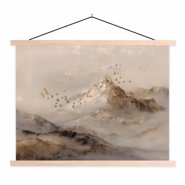 Berglandschap - Mist - Penseelstreken textielposter latten blank klein -3d