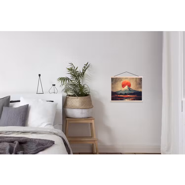 Bergtop - Sneeuw - Zon textielposter latten blank klein -woonkamer