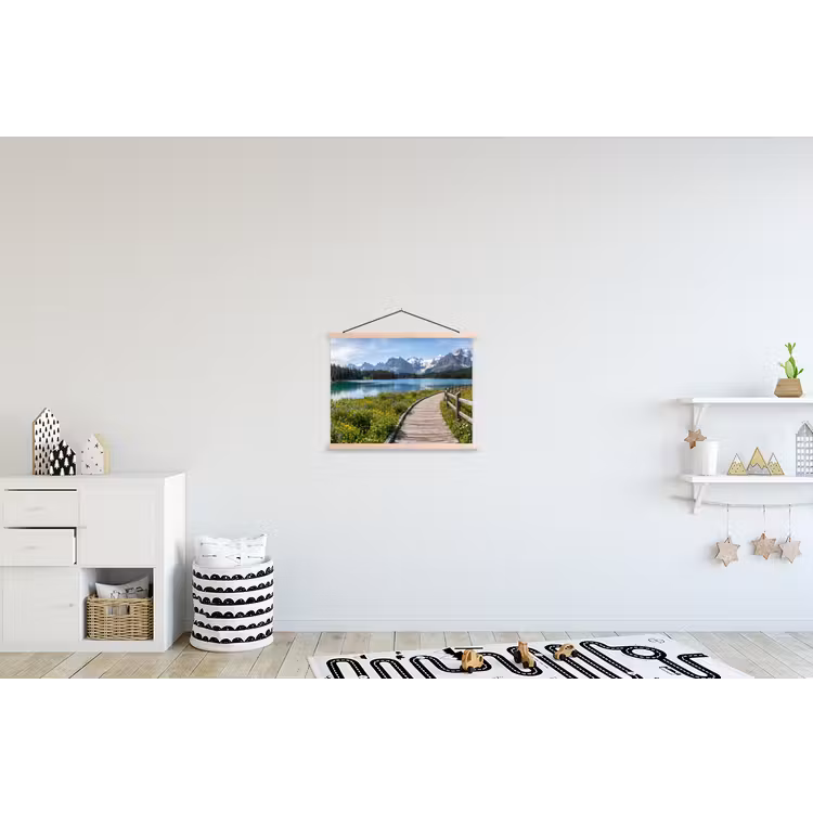 Bergen - Meer - Landschap - Blauw textielposter latten blank klein -kinderkamer