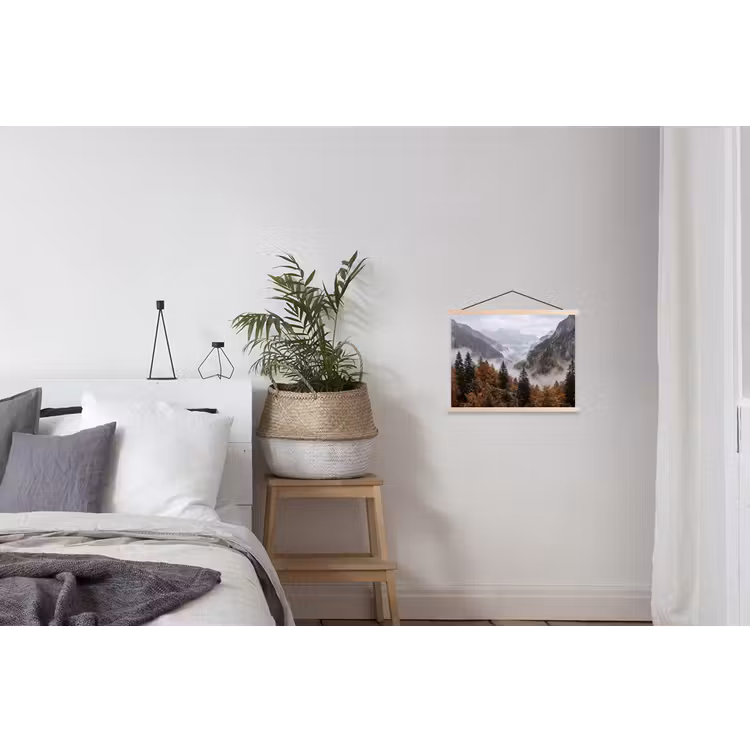 Bergen - Vallei - Mist - Herfst - Natuur textielposter latten blank klein -woonkamer