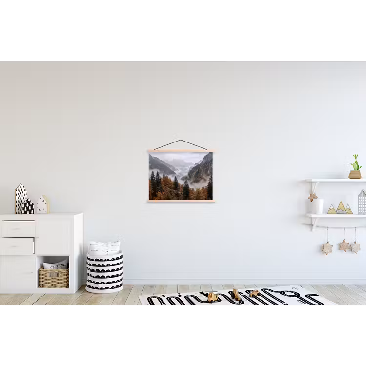 Bergen - Vallei - Mist - Herfst - Natuur textielposter latten blank klein -kinderkamer