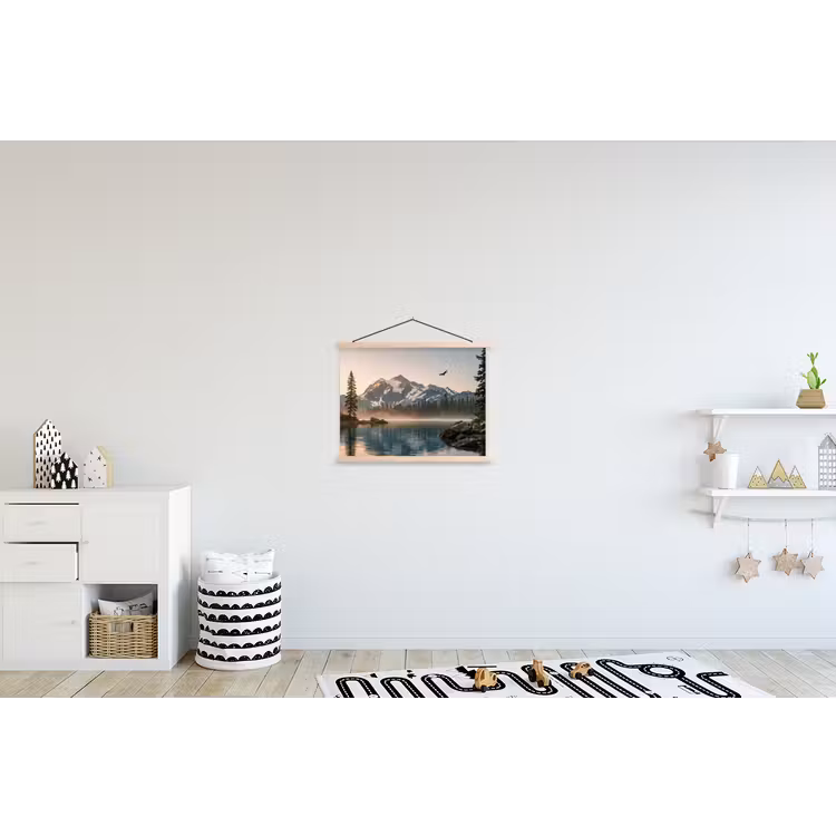 Bergen - Water - Bomen textielposter latten blank klein -kinderkamer