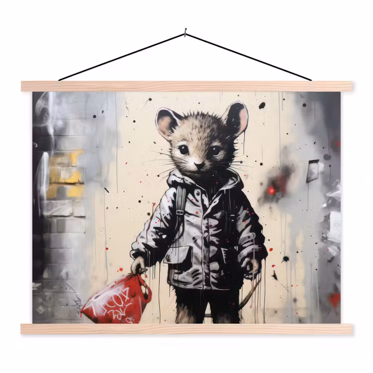 Muisje - Rood - Graffiti textielposter latten blank klein -3d
