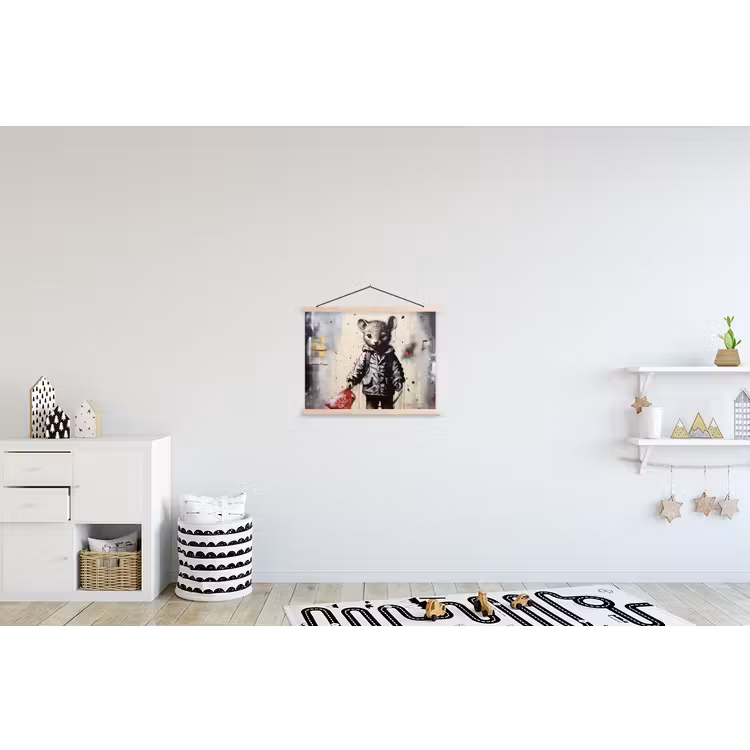 Muisje - Rood - Graffiti textielposter latten blank klein -kinderkamer