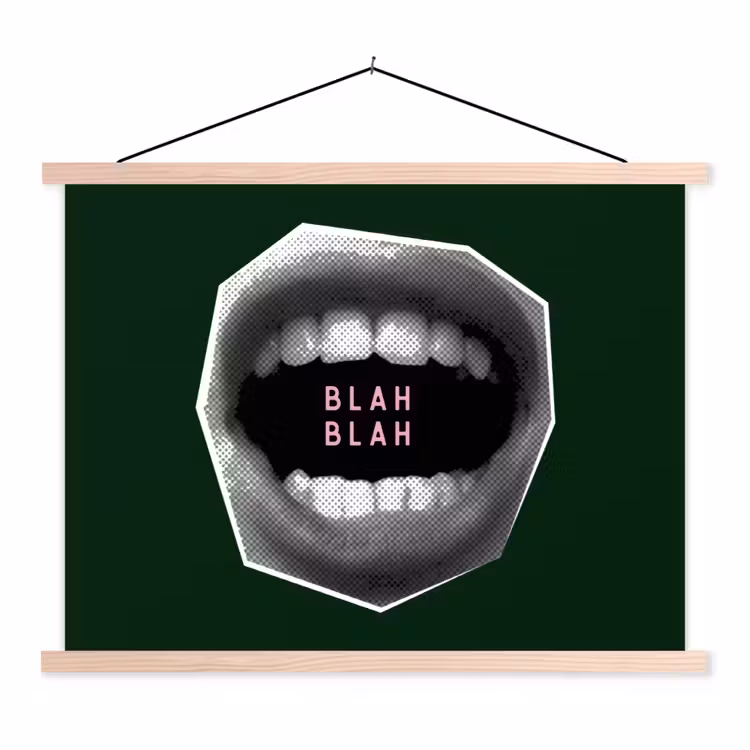 Mond - Groen - Illustratie - BLAH BLAH textielposter latten blank klein -3d