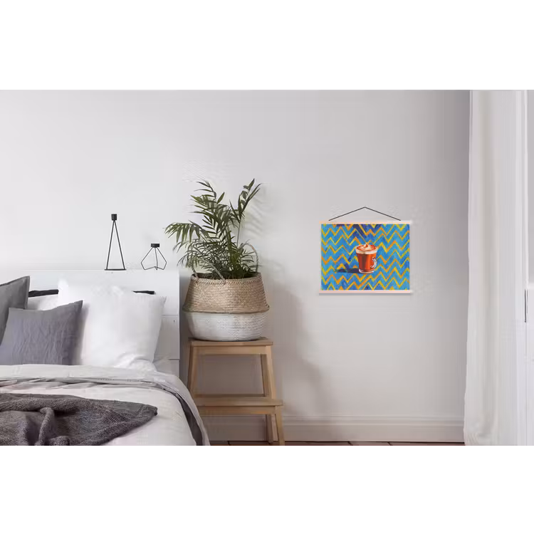 Mok - Koffie - Zigzag - Slagroom textielposter latten blank klein -woonkamer