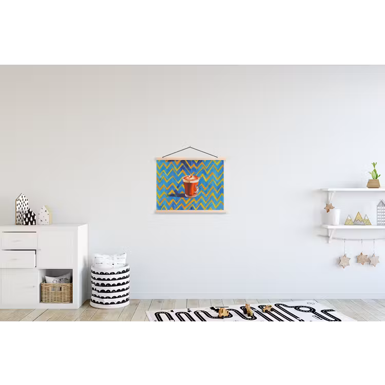 Mok - Koffie - Zigzag - Slagroom textielposter latten blank klein -kinderkamer