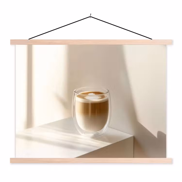 Mok - Latte - Minimalistisch - Schaduw textielposter latten blank klein -3d