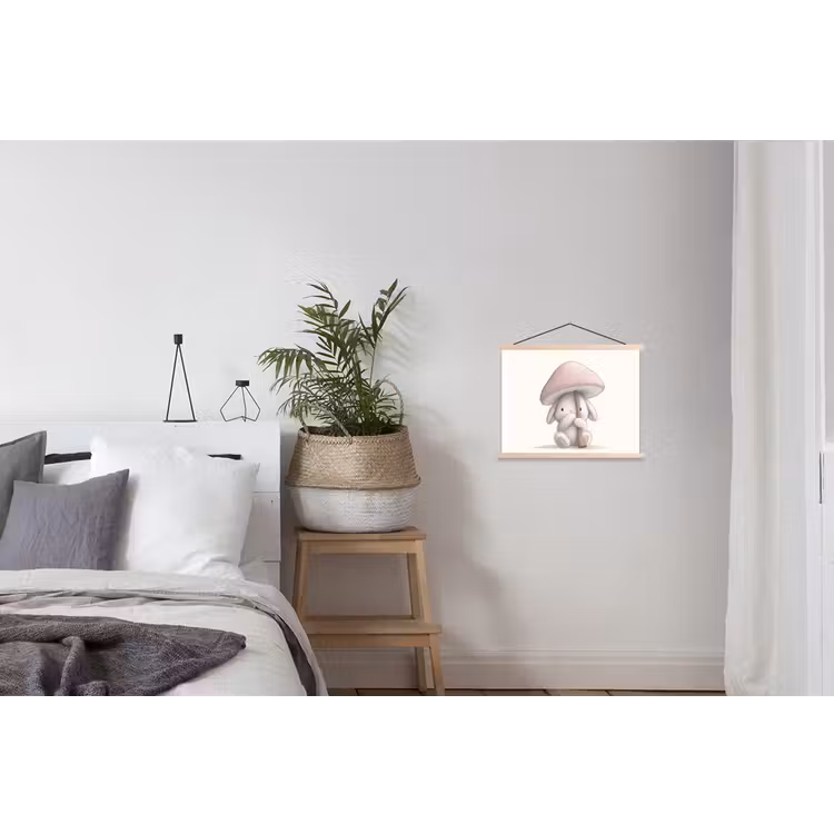 Paddenstoel - Konijn - Roze textielposter latten blank klein -woonkamer
