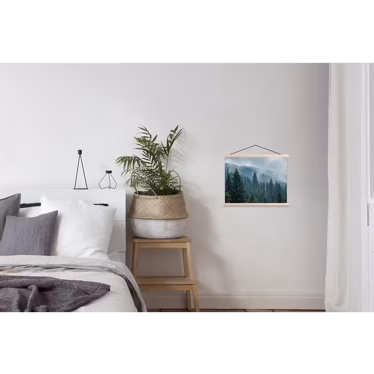 Naaldwoud - Bergen - Mist textielposter latten blank klein -woonkamer