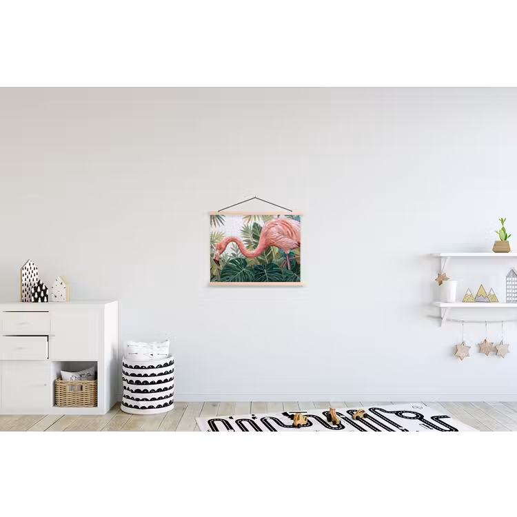 Natuur - Bladeren - Abstract - Groen - Vogel textielposter latten blank klein -kinderkamer