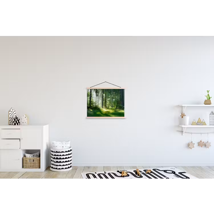 Natuur - Bomen - Bos - Groen - Zon textielposter latten blank klein -kinderkamer